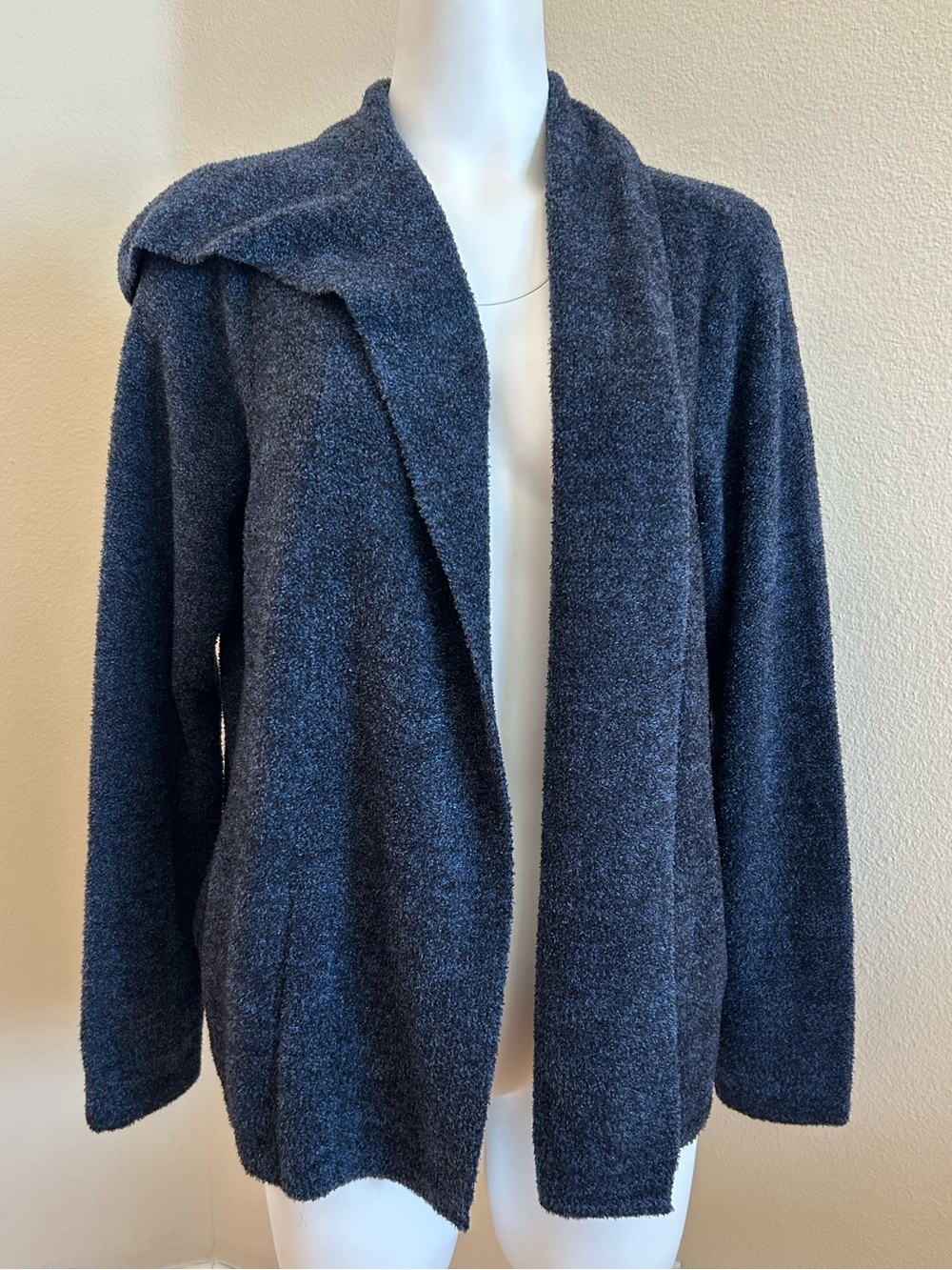 Barefoot Dreams NWT Double Knit Hooded Cardi Medium Royal Blue Black Cozy Chic